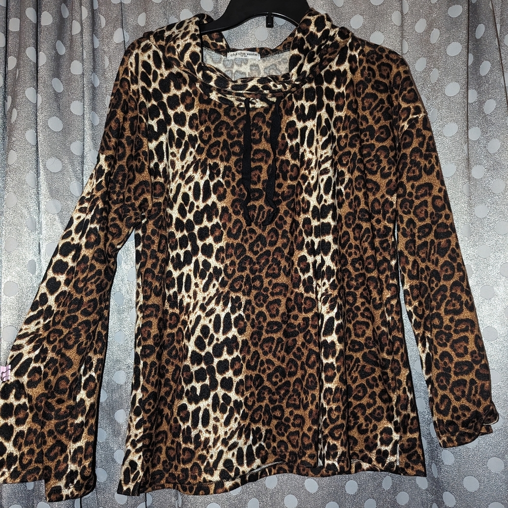 CHA CHA VENTE Leopard Print Sweater w/Oversized Collar Large - Poetcore
